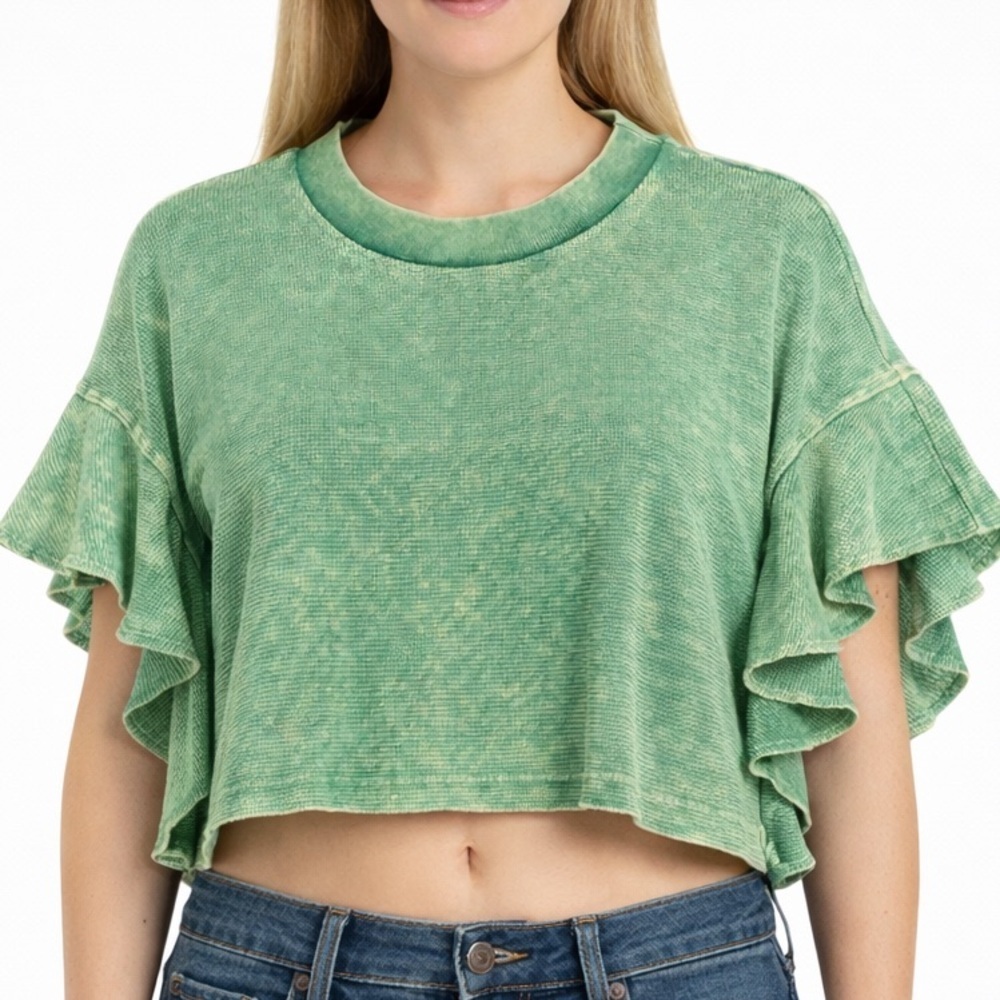 Altar'd State Mint Green Nessa Flutter‎ Sleeve Top - Size XS